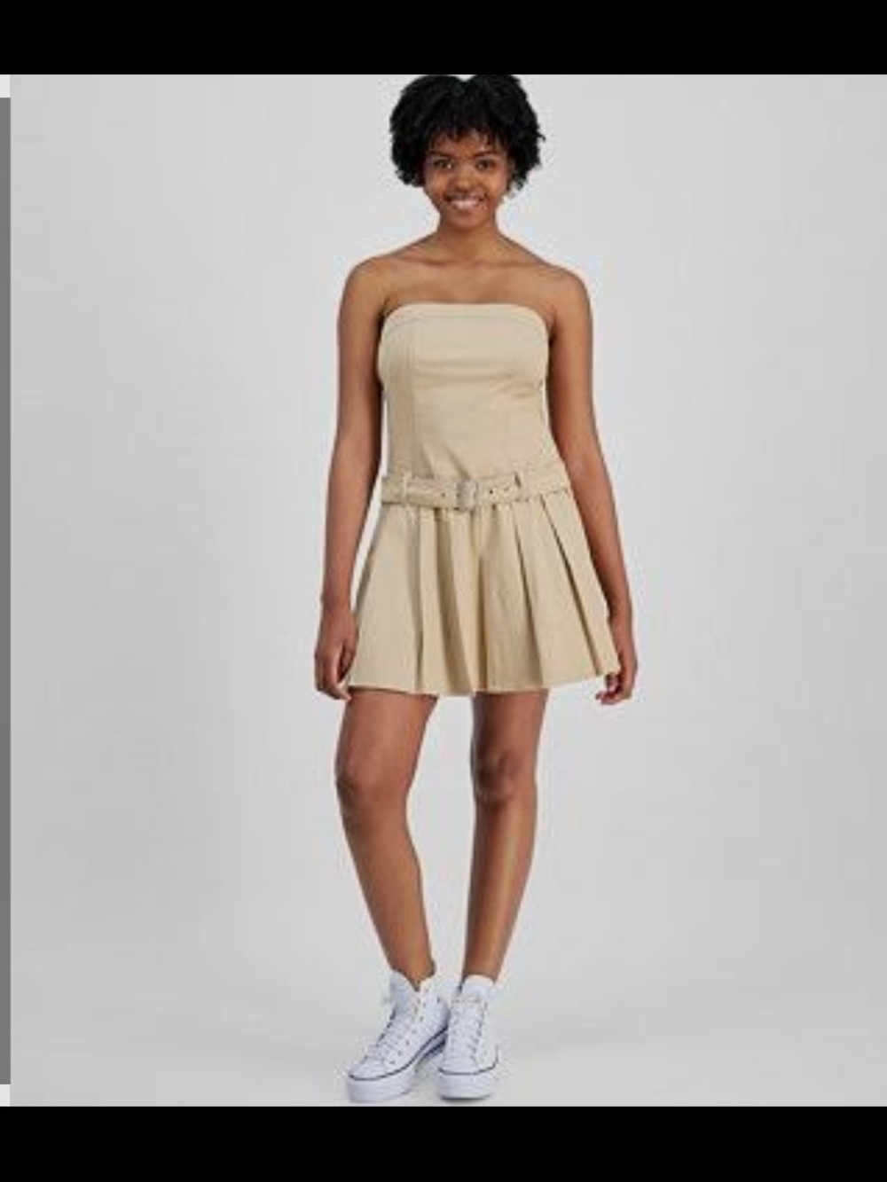 Tinseltown Strapless Pleated Mini Dress in Beige-Tan Sz Med